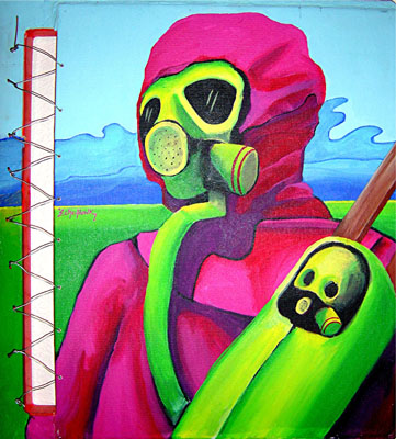 roberto mamani mamani paintings. gas mask paintings and